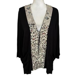 Yasuko Size S M Jacket Lagenlook Kimono Silk Asian Inspired Floral Pockets
